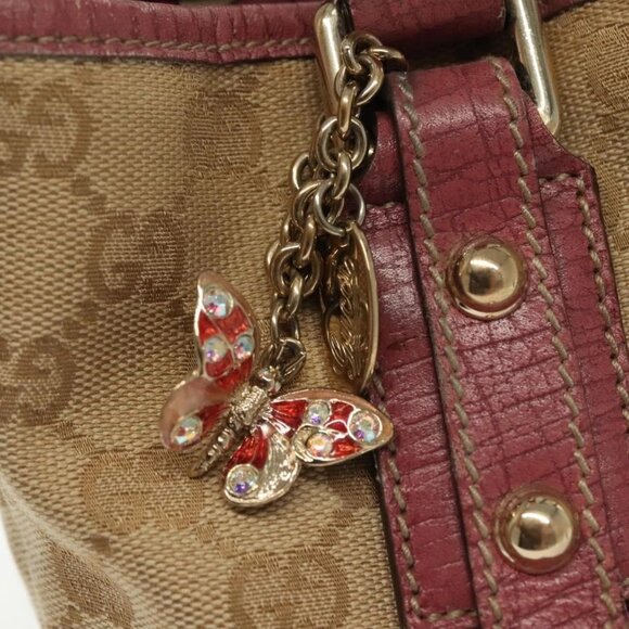 GUCCI GG Canvas Sherry Line Tote Bag Beige Gold Auth 140181 - Picture 10 of 16